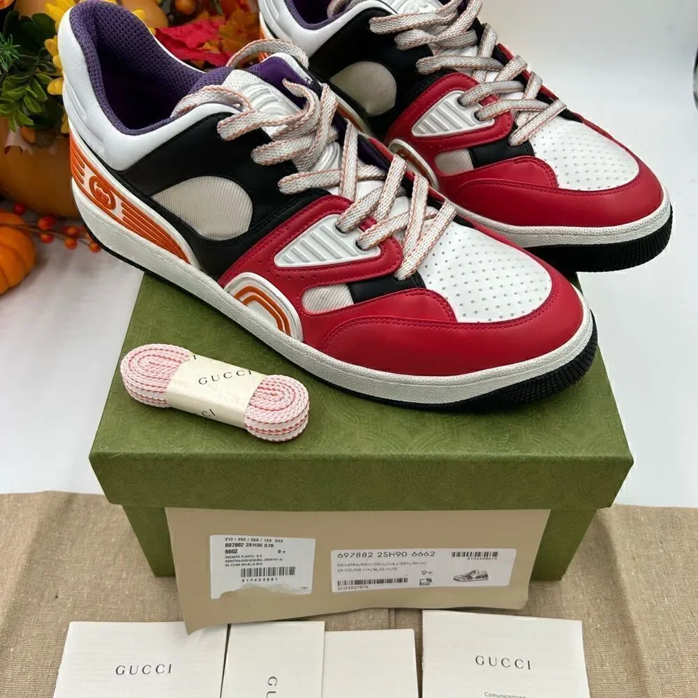 Men’s Gucci basket low top sneakers, size 10.5 fits 11.5 US made in Italy